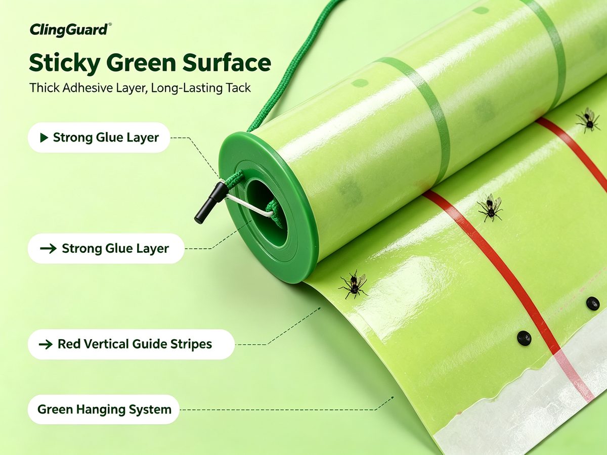ClingGuard Hanging Fly Roll Insect Trap - green roll and hanging cord detail